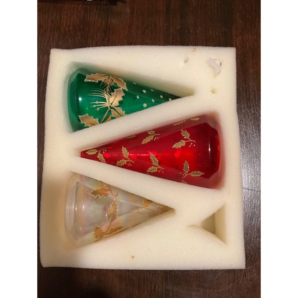 Gorham Tree‎ Oil Lamps Set of 3 Assorted Hand Painted Glass Christmas Holiday